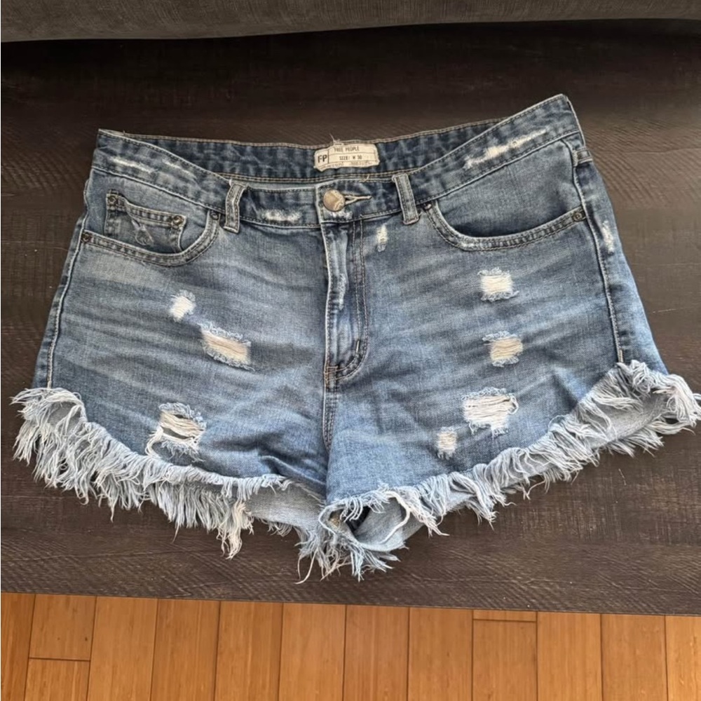 Free People Blue Distressed Jean Shorts
